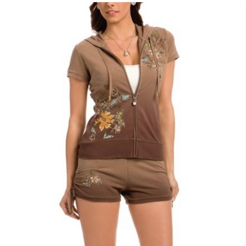 Guess Venus Logo Crystal Flowered Hoodie Top (L)